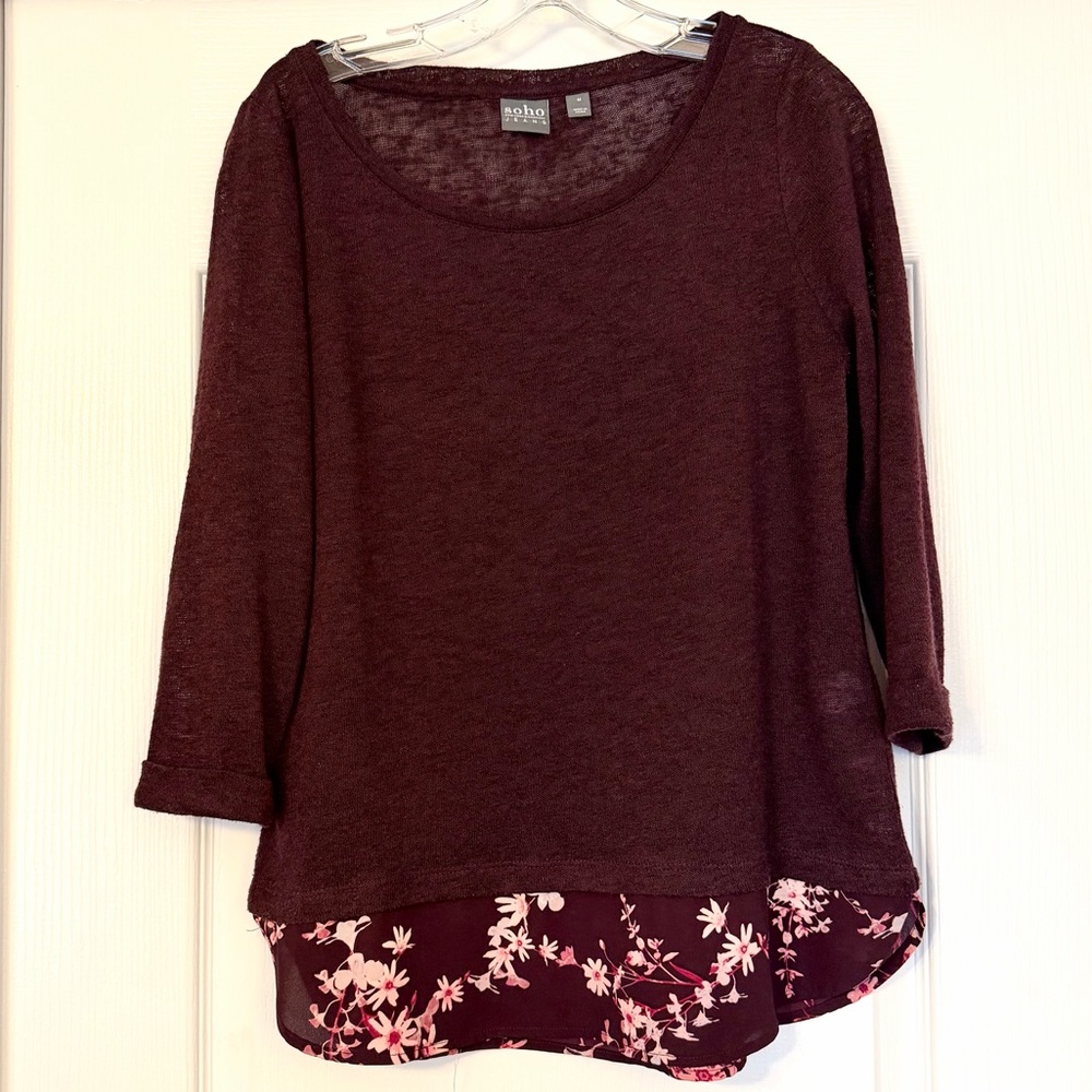 NY&Co Soho Jeans Plum Purple Mixed Media Sweater Size M